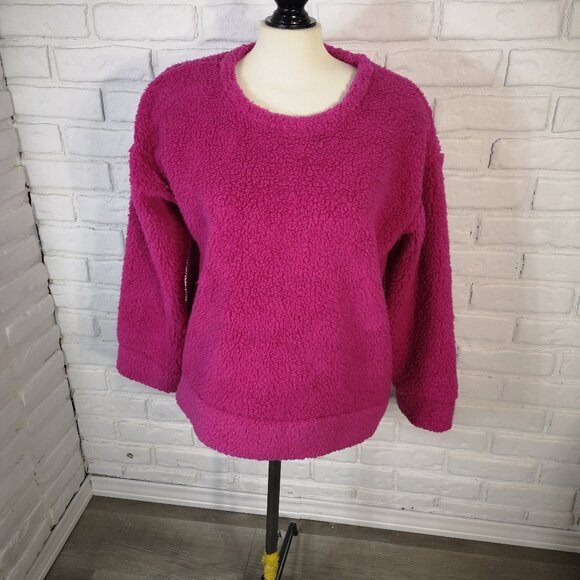 The Original Muk Luks Ladies Size Large Hot Pink Faux Sherpa Sweat Shirt - Picture 1 of 10
